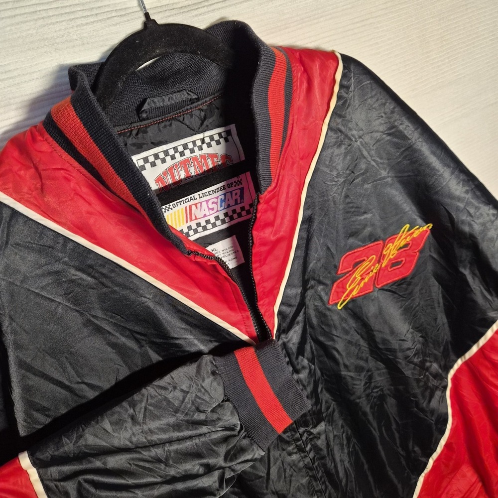 Vintage Ernie‎ Irvan #28 NASCAR Nutmeg Racing Jacket Men's XL Black Red